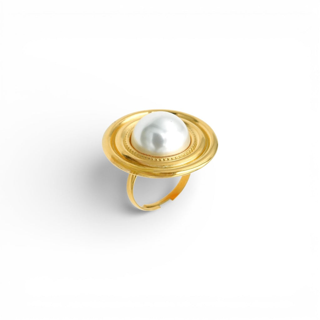Anello con Perla Centrale In Acciaio Inossidabile
