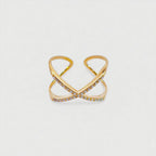 Anello Fascia a X Incrociata con Pavé di Zirconi In Acciaio Inossidabile