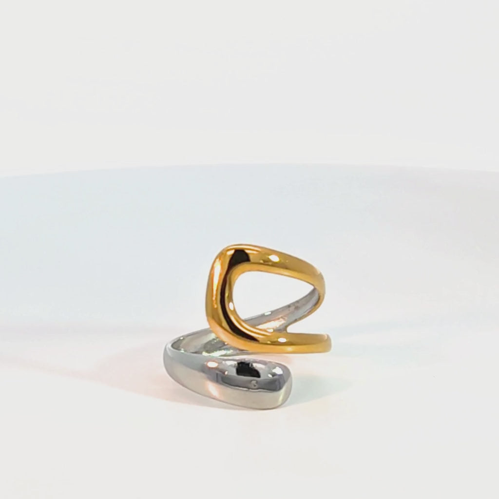 Anello Fascia Aperta a Spirale Bicolore In Acciaio Inossidabile