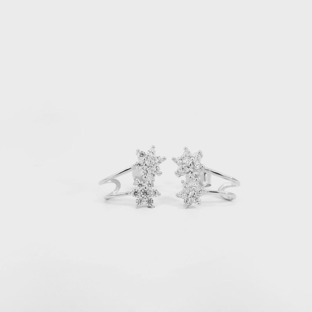 Orecchini Duo di Primavera con Fiori Zirconati In Argento 925