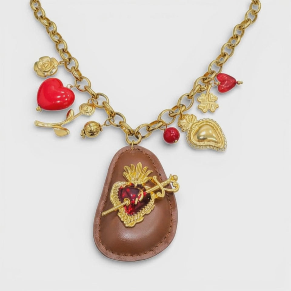 Collana Multicharm Cuore Sacro ed Ex-Voto In Acciaio Inossidabile