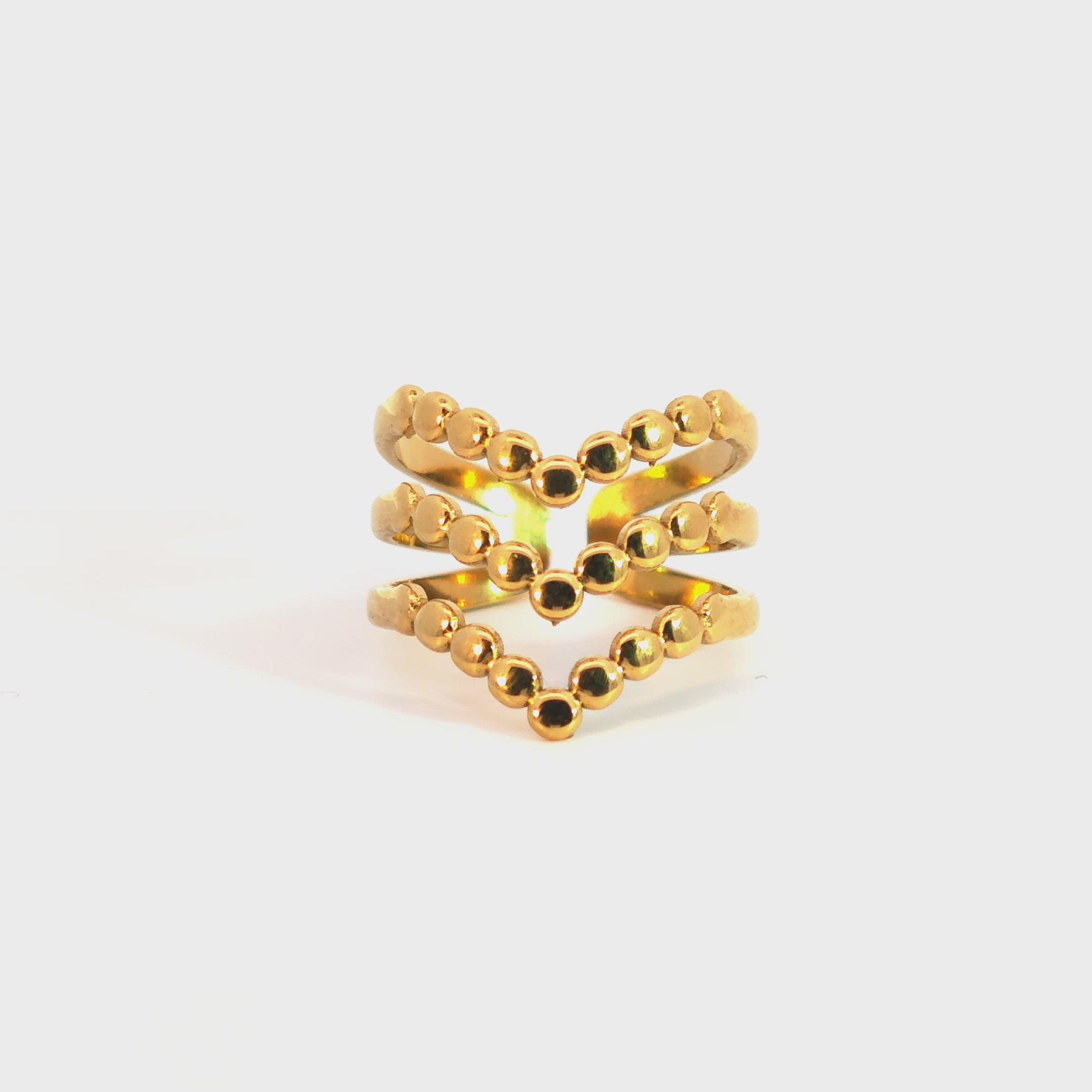 Anello Fascia Multipla Aperta con Dettaglio a Perline In Acciaio Inossidabile