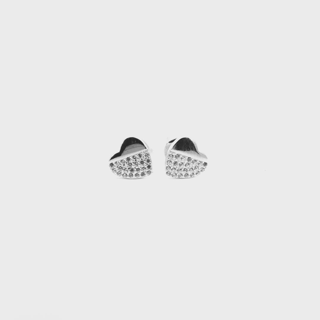 Orecchini Cuore Radiante con Pavé di Brillanti In Argento 925