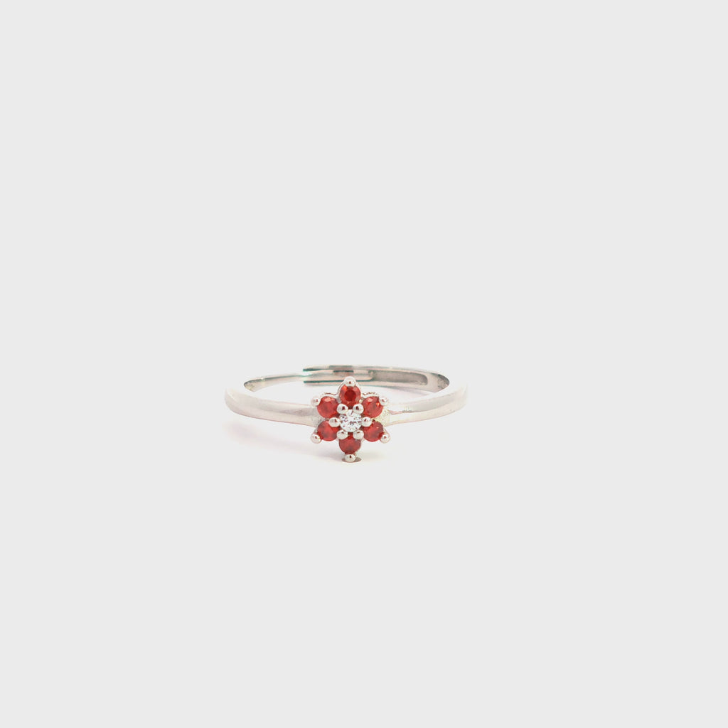 Anello con Fiore Colorato e Pietra  In Argento 925