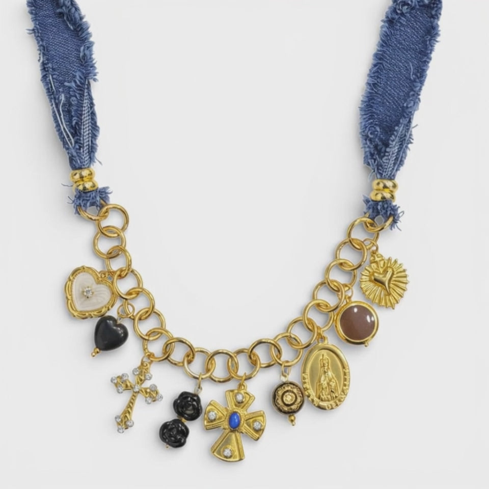 Collana Denim Multicharm Simbolica In Acciaio Inossidabile