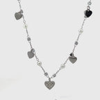 Collana in Acciaio con Pendenti a Cuore e Perle