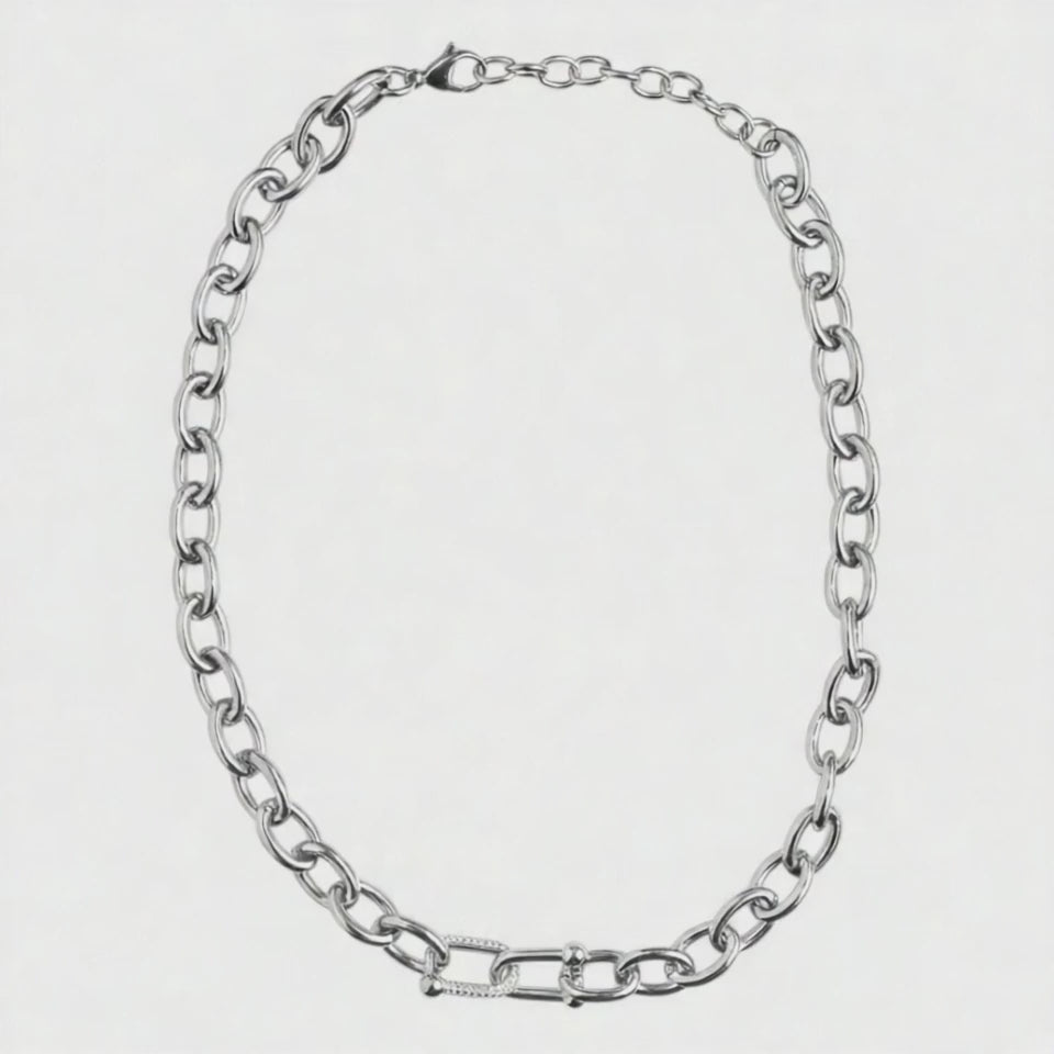 Collana Chunky con Maglie a Catena e Moschettone Dettagliato In Acciaio Inossidabile