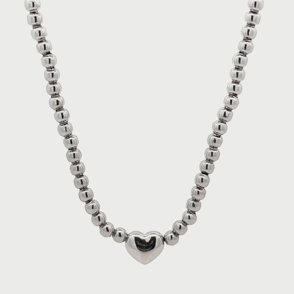 Collana Cuore in Acciaio Con Perline