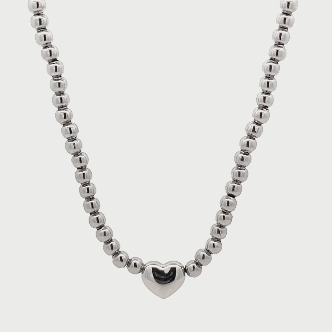 Collana Cuore in Acciaio Con Perline