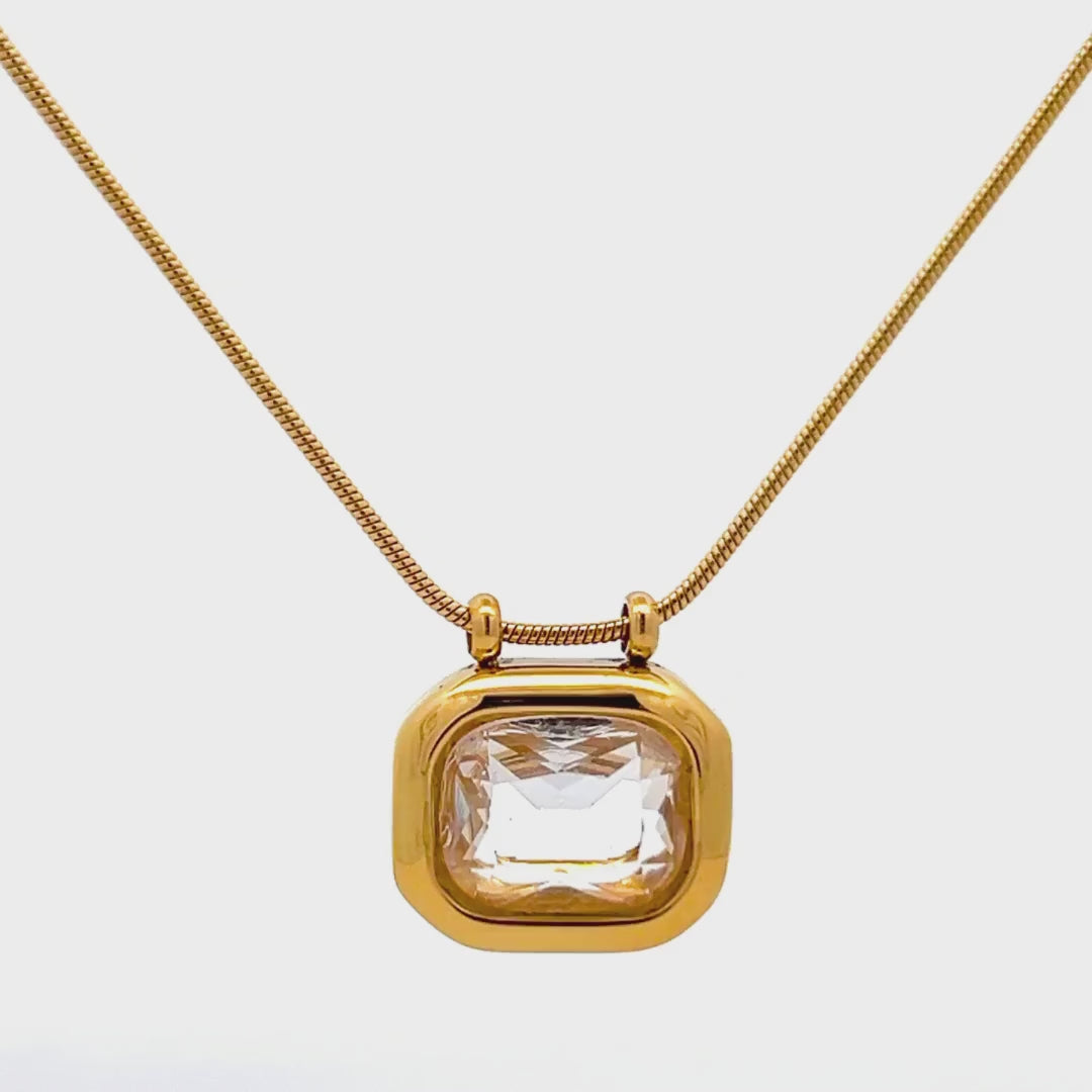 Collana Dorata in Acciaio con Cristallo