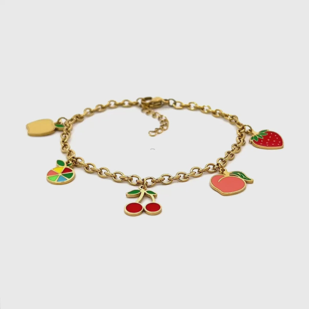 Bracciale con Charms Frutta Smaltati In Acciaio Inossidabile