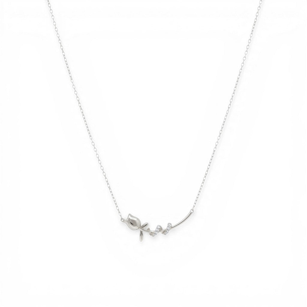 Collana con Rosa e filo Zirconato Intrecciato In Argento 925