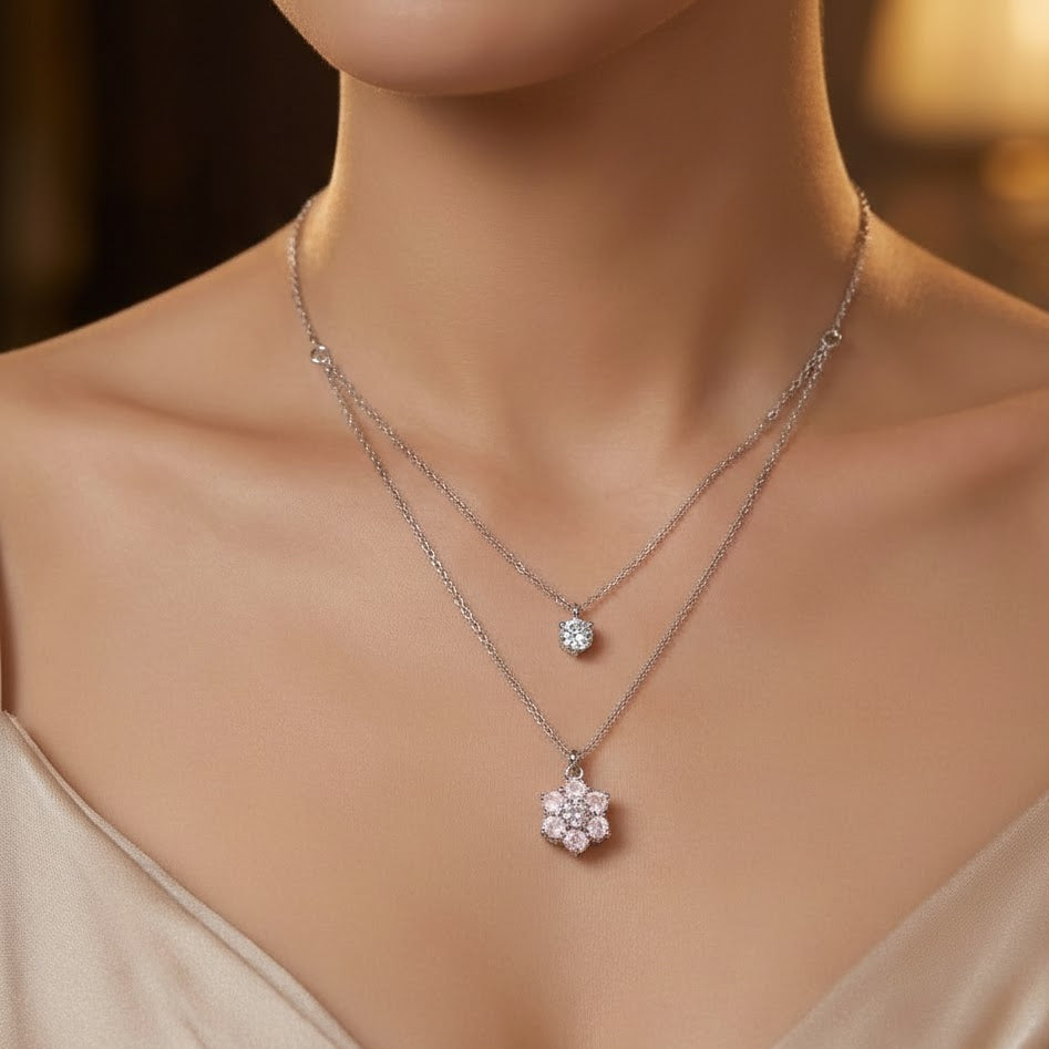 Collana con Punto Luce e Fiore Zirconato In Argento 925