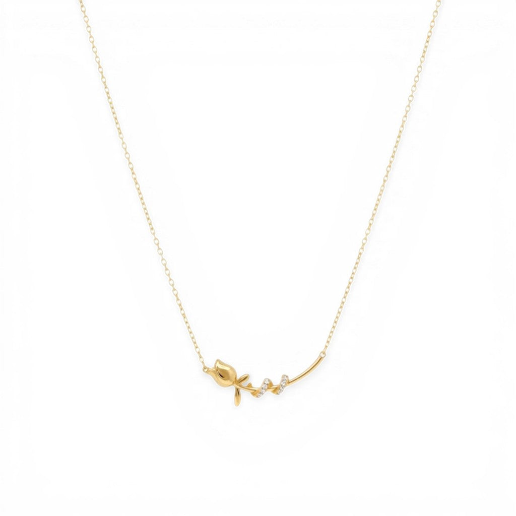 Collana con Rosa e filo Zirconato Intrecciato In Argento 925