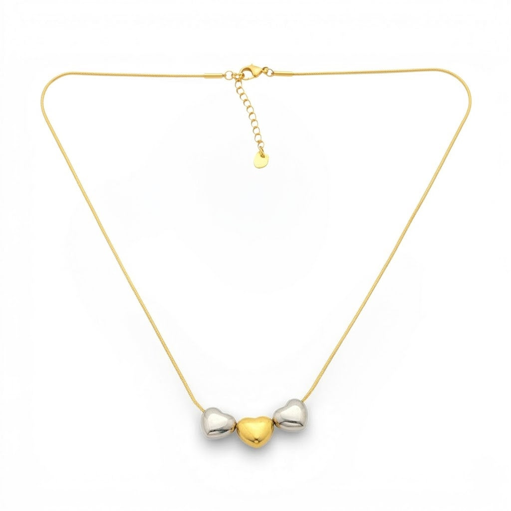 Collana Triple Hearts Bicolor In Acciaio Inossidabile