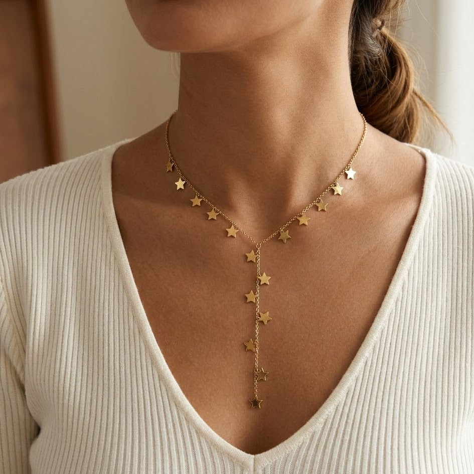 Collana Lariat Star Rain in Acciaio Inossidabile