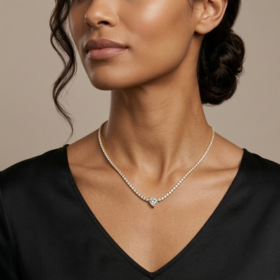 Collana Tennis Heart In Acciaio Inossidabile