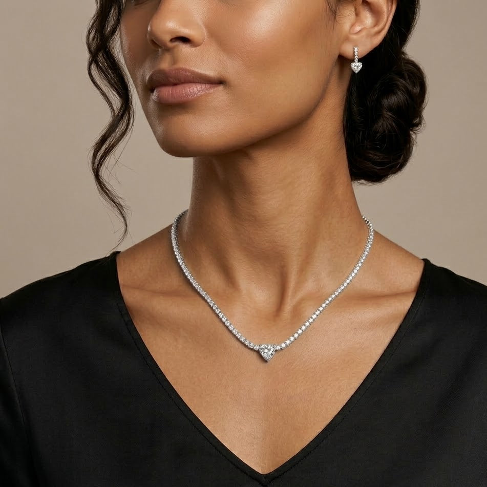 Collana Tennis Heart In Acciaio Inossidabile