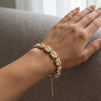 Bracciale Tennis con Cristalli Baguette e Halo In Acciaio Inossidabile