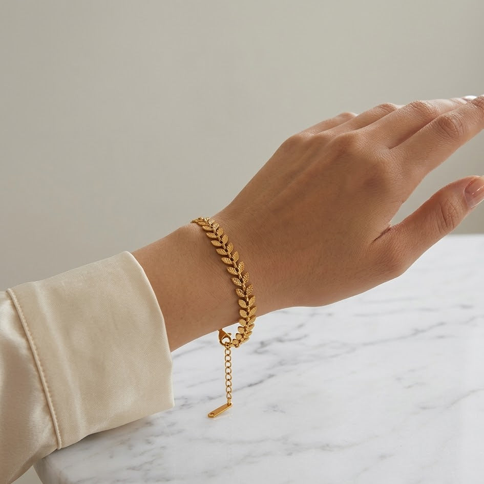 Bracciale a Foglie Alloro In Acciaio Inossidabile