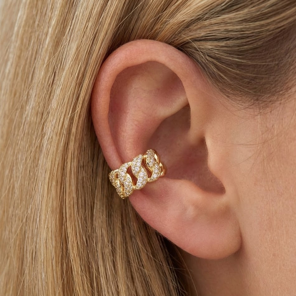 Ear Cuff Intrecciato Effetto Torchon con Zirconi In Acciaio Inossidabile