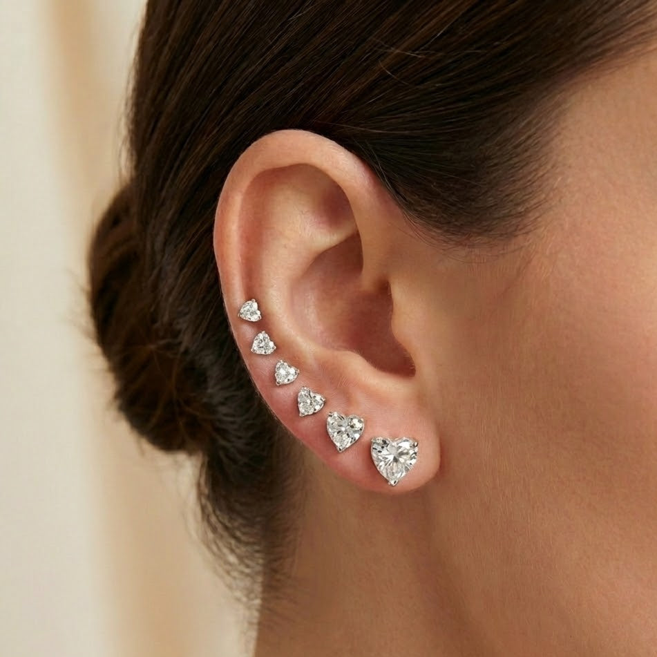 Set Orecchini a Cuore Diamantato In Acciaio Inossidabile