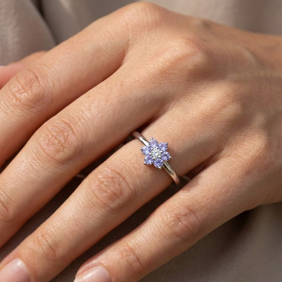 Anello con Fiore Colorato e Pietra  In Argento 925