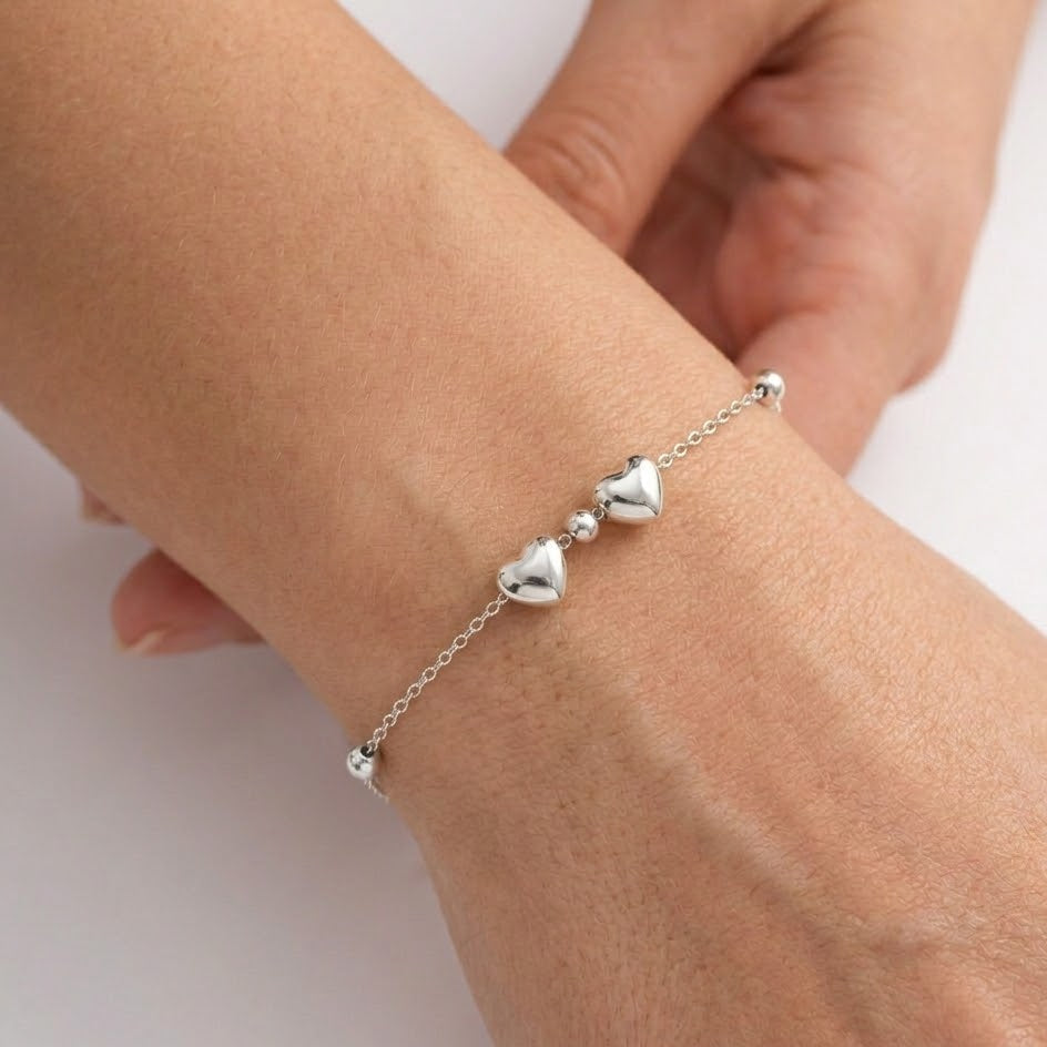 Bracciale con Sfere e Cuori Bombati In Argento 925