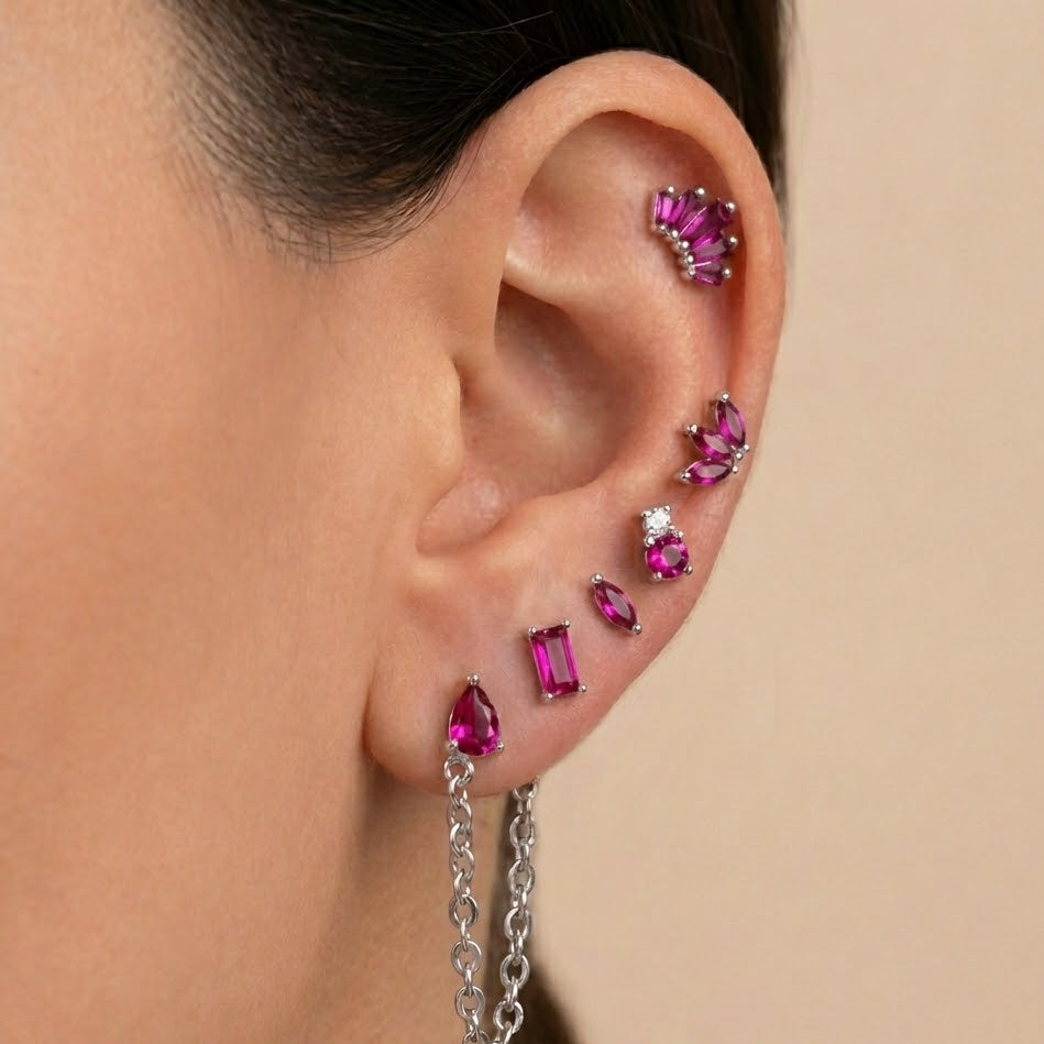Set Orecchini In Acciaio Inossidabile con Pietre Colorate