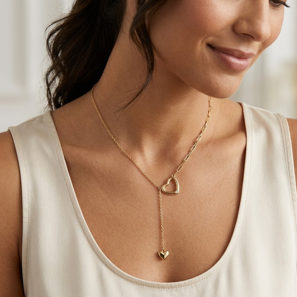 Collana asimmetrica con cuore traforato e pendente In Argento 925