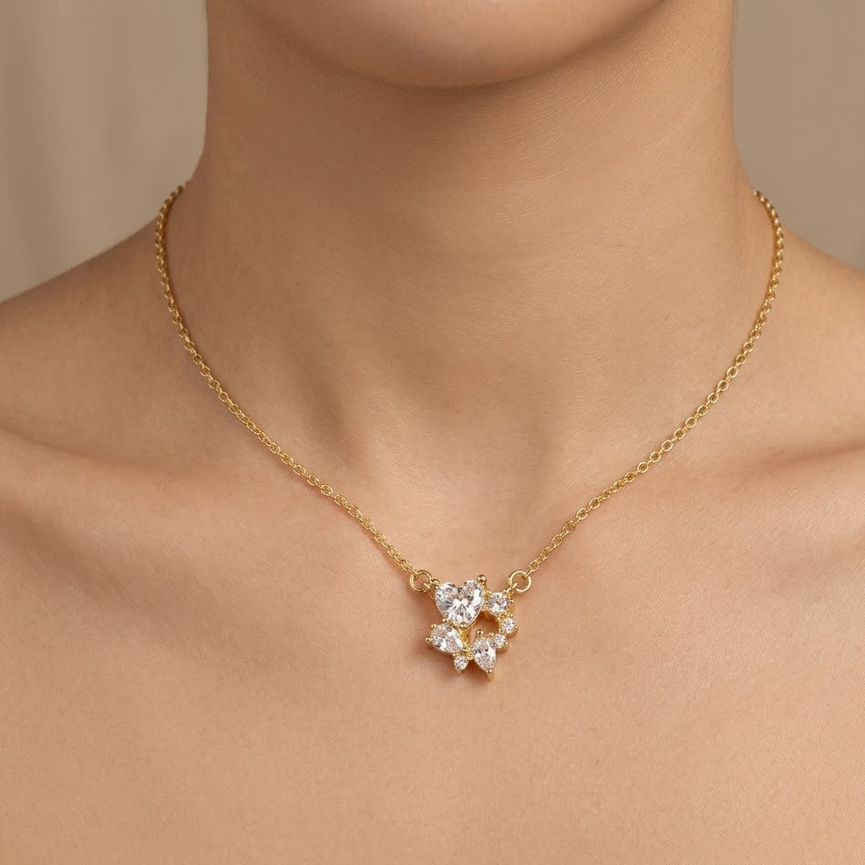 Collana Cuore e Zirconi a Grappolo In Argento 925