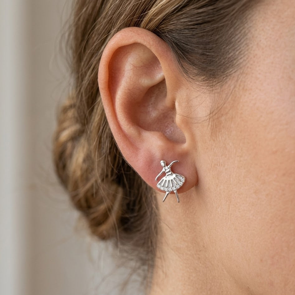 Orecchini Ballerina con Tutù Zirconato In Argento 925