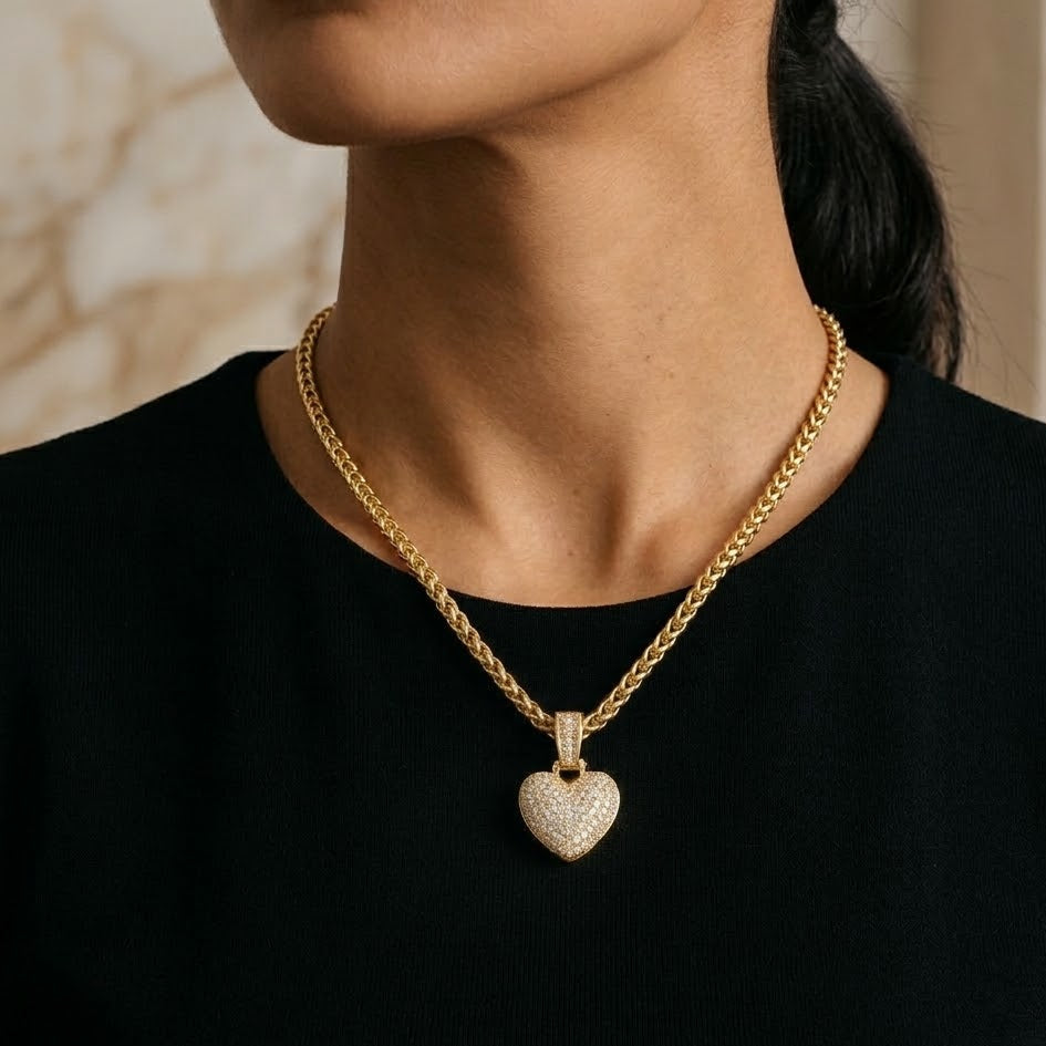 Ciondolo Cuore Bubble Bombato con Pavé di Zirconi