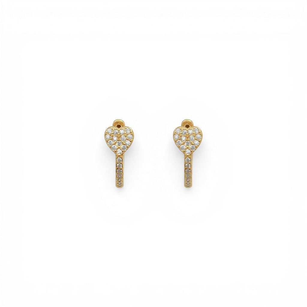 Orecchini Cerchio con Pavé di Cuori e Chiusura a Scattino In Argento 925