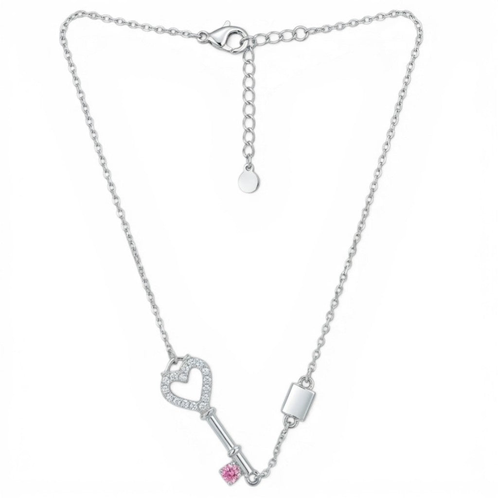 Collana Chiave del Cuore e Baguette Scintillante in Argento 925