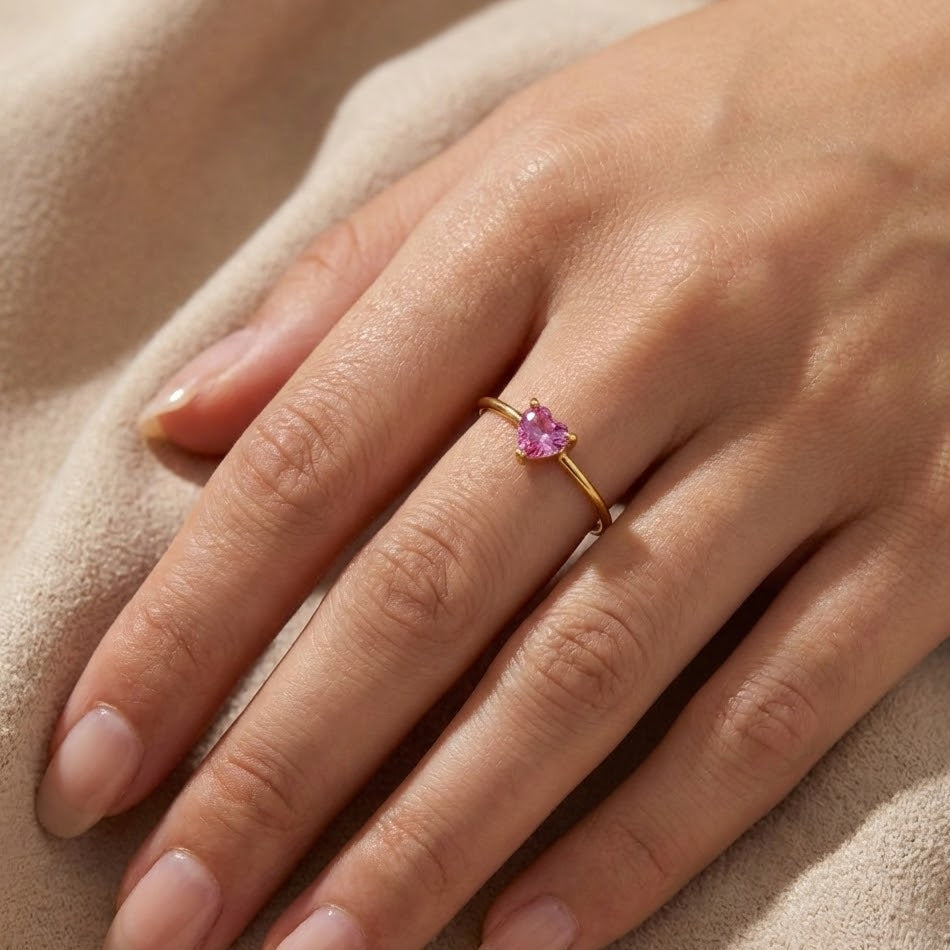 Anello Heart Link con Cuore in Pavé In Acciaio Inossidabile