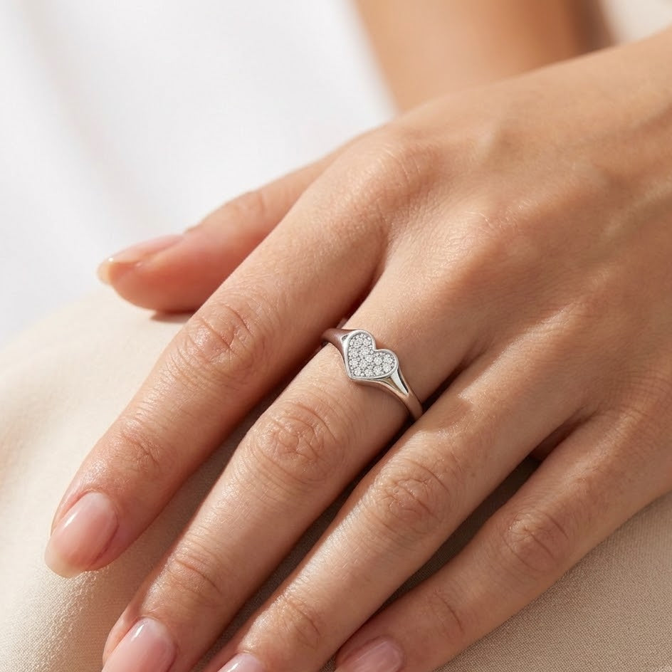 Anello Cuore Pave In Argento 925