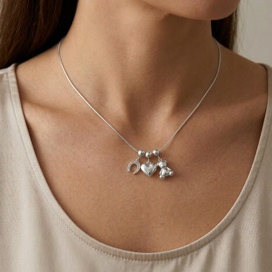 Collana Trio Charms Portafortuna In Acciaio Inossidabile