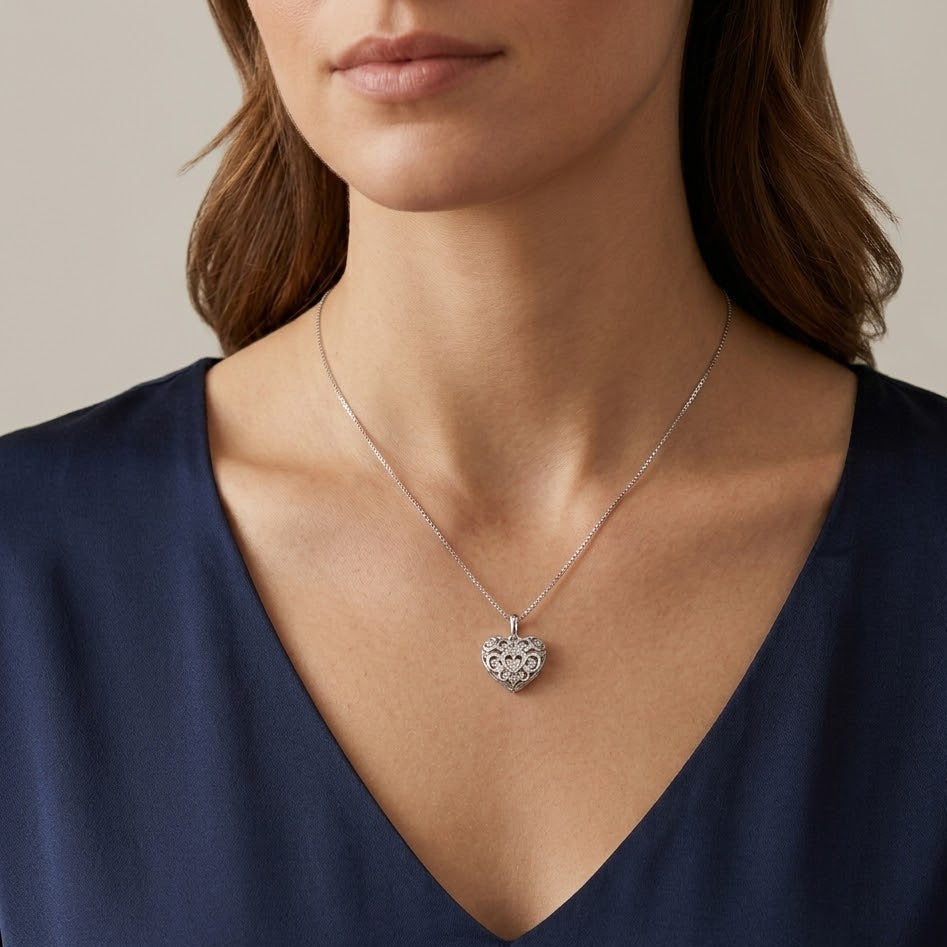 Collana con Cuore Zirconato Traforato In Argento 925