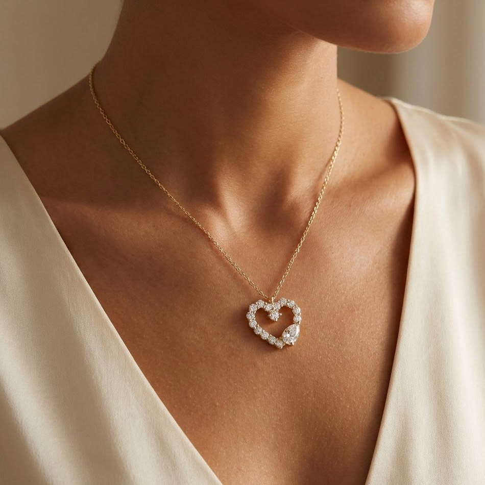 Collana Cuore Splendente con Zircone Incastonato In Argento 925