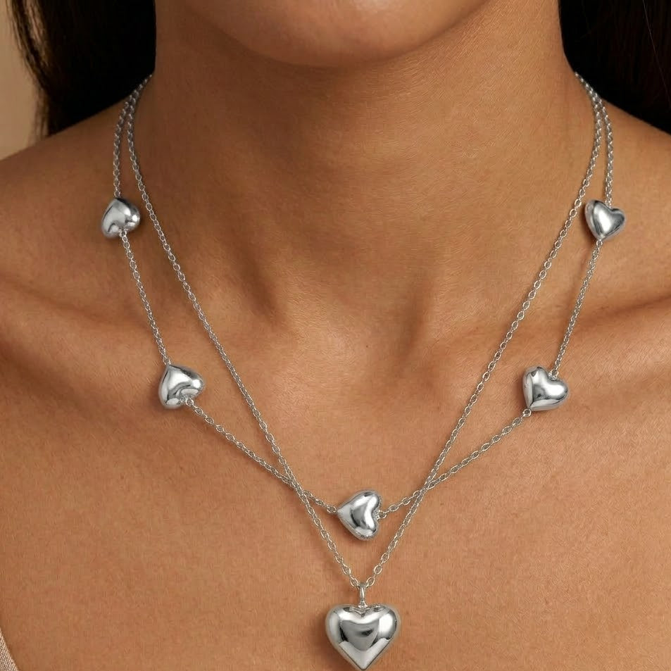 Collana Doppio Filo Multi Hearts In Acciaio Inossidabile