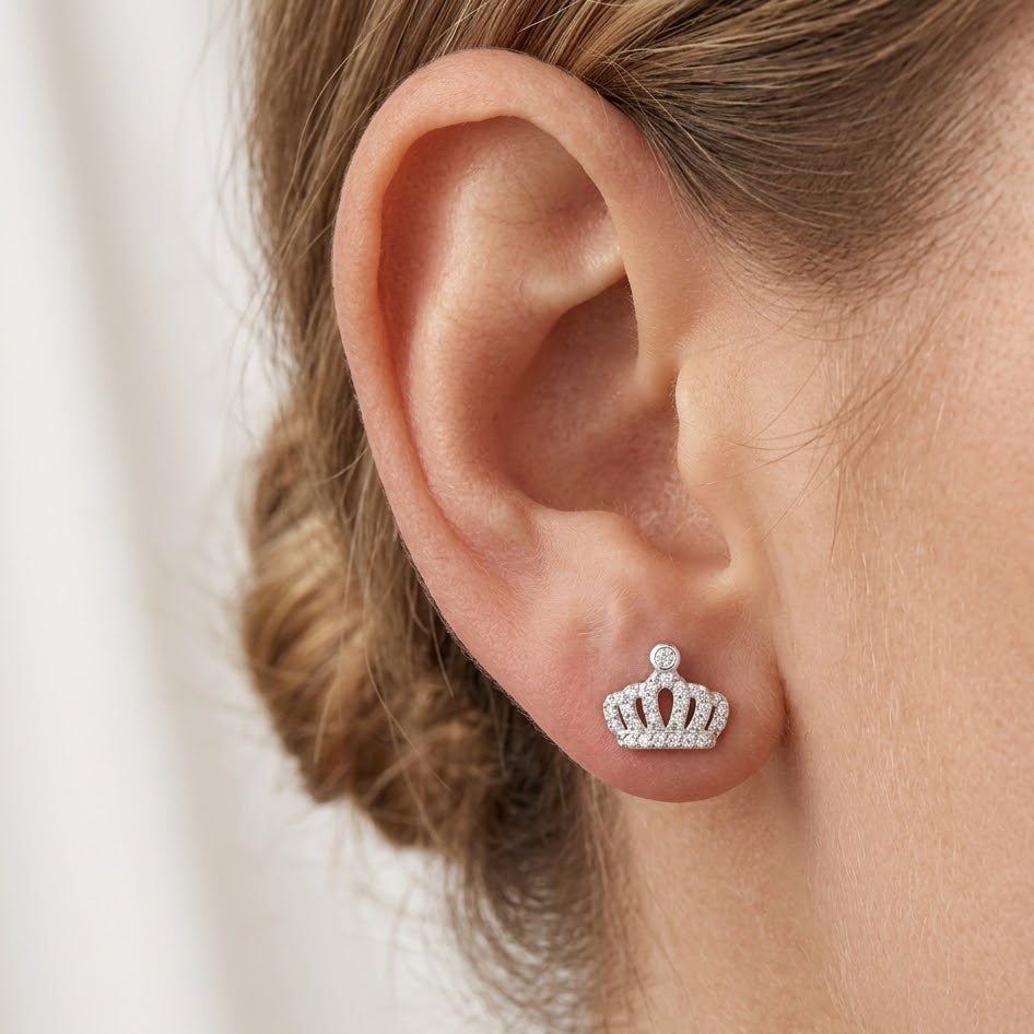 Orecchini Corona Zirconati In Argento 925