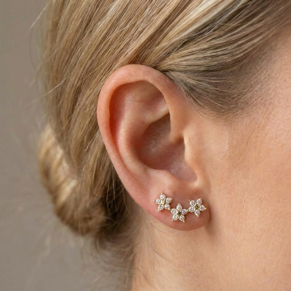 Orecchini Petali Preziosi a Fiore In Argento 925