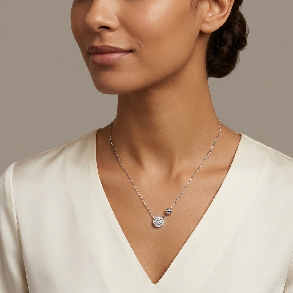 Collana Punto Luce e Sfera Liscia In Argento 925