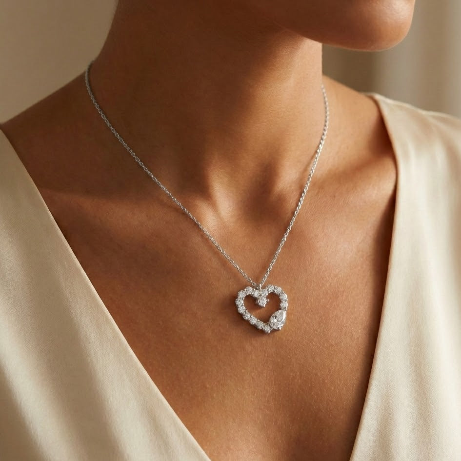 Collana Cuore Splendente con Zircone Incastonato In Argento 925