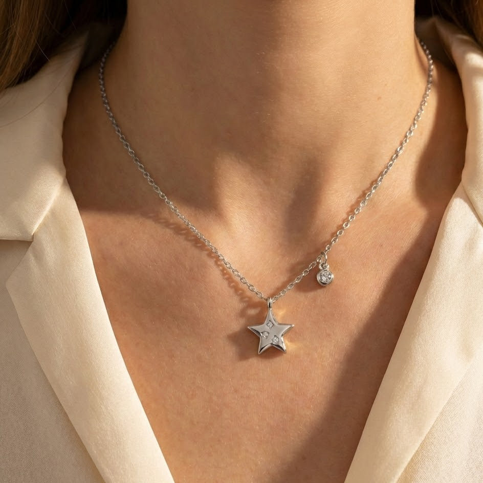 Collana Firmamento Scintillante con Stella e Charm in Argento 925
