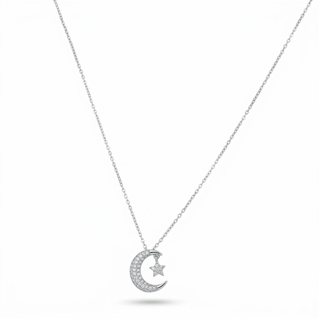Collana Mezzaluna e Stella in Pavé in Argento 925