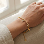 Bracciale Sfere e Multi-Charm con Cuore in Pavé In Acciaio Inossidabile