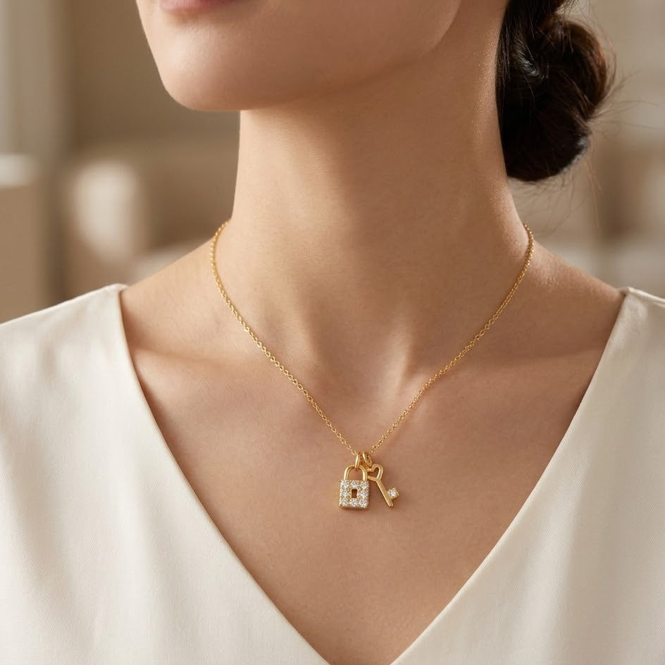 Collana Lucchetto e Chiave In Acciaio Inossidabile