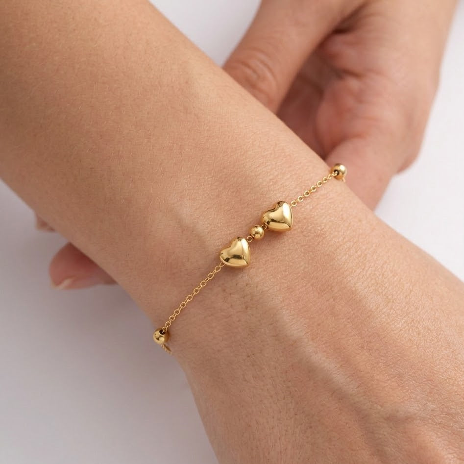 Bracciale con Sfere e Cuori Bombati In Argento 925